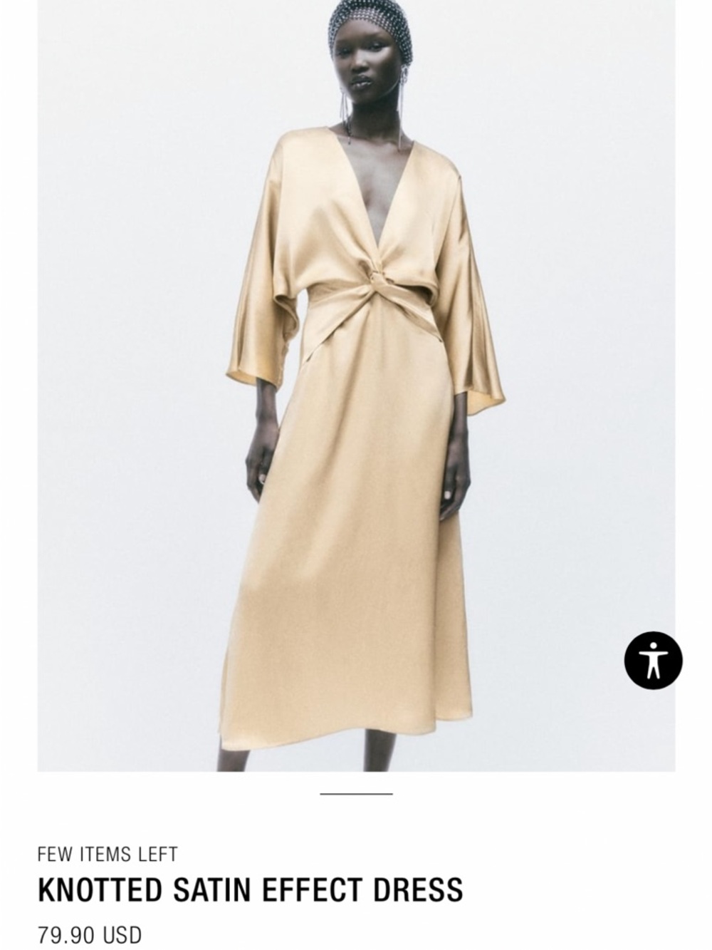 Zara Knotted Satin-Effect Midi Dress in Champagne